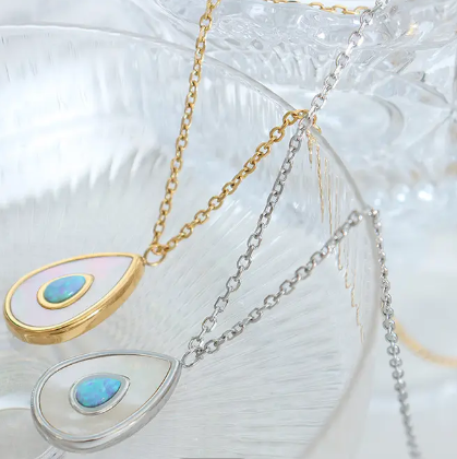 Teardrop Shell Inset Necklace