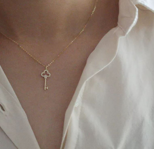 Dainty Key Pendant with Zircon