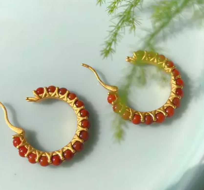 Natural Stone Bead Huggie Earrings