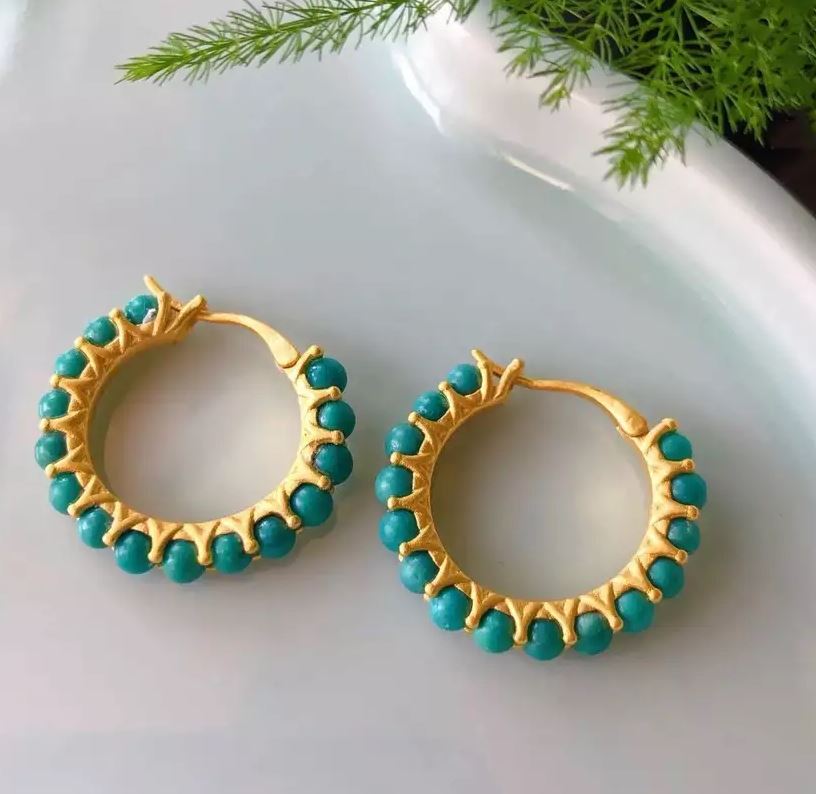 Natural Stone Bead Huggie Earrings