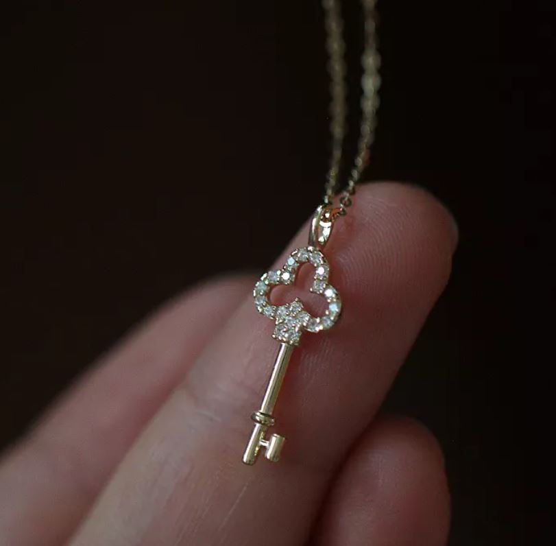 Dainty Key Pendant with Zircon